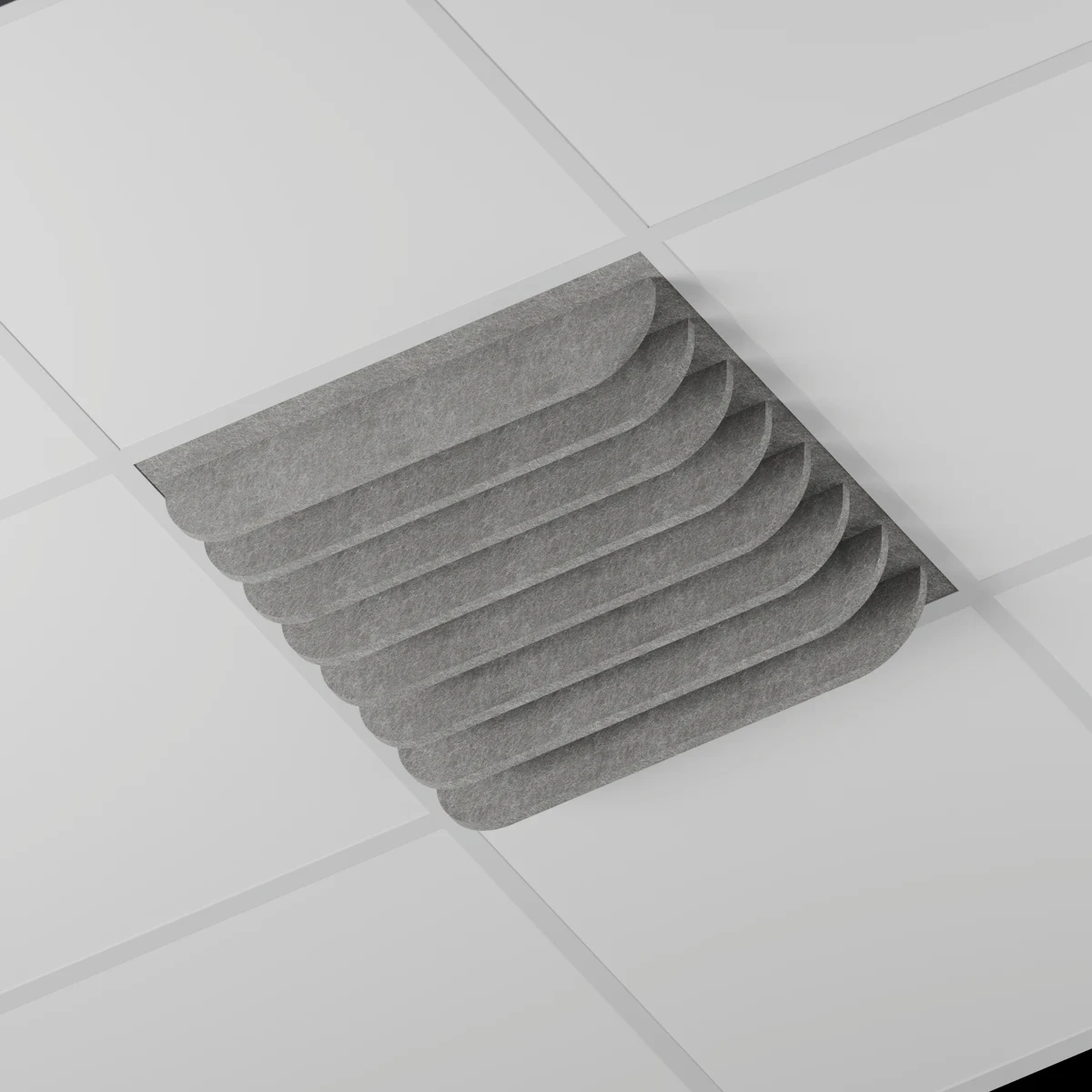 Vizualizacija sustava Grid Board Curve Feltpanel ugrađenog u T24 stropni raster